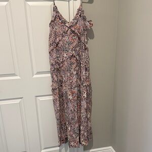Rebecca Minkoff Navy Floral Print Maxi Dress with Pink and Orange Accents